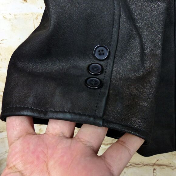 The Territory Ahead Pebbled Leather Jacket Mens S Black 3 Button Pockets VTG - Picture 11 of 15